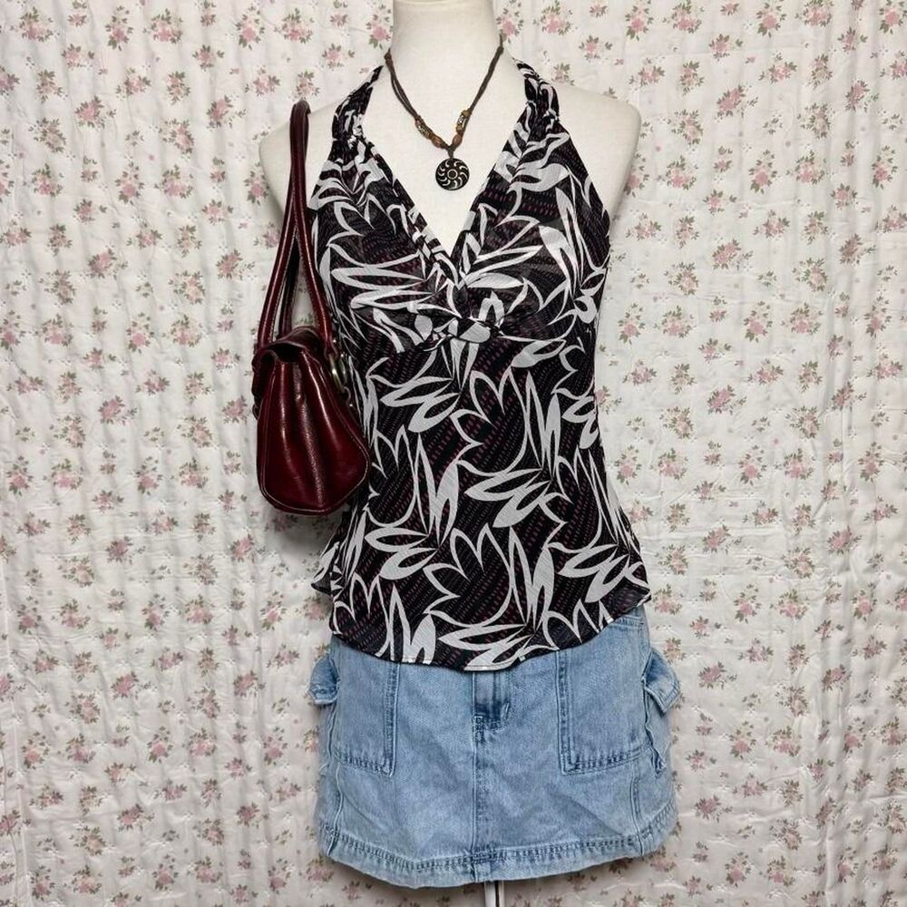 Worthington Floral Leaf V Neck Double Layer Top Women’s Blouse
